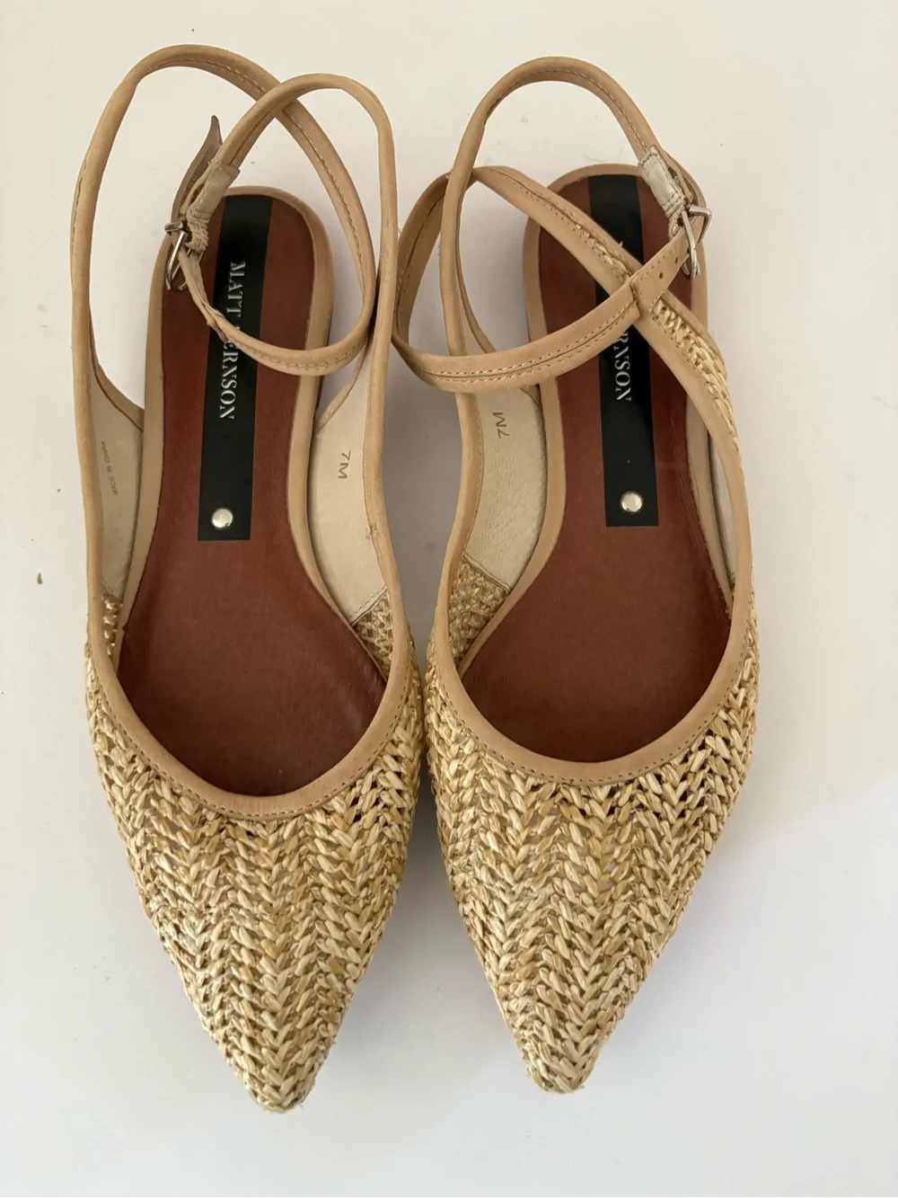 Matt Bernson Zola D’Orsay ankle strap flats Honey Raffia. 7. Great shape w/box